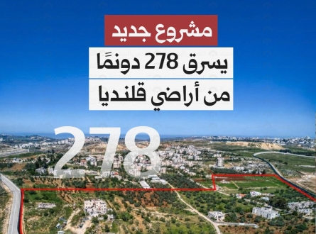 مشروع جديد يسرق 728 دونماً من أراضي قلنديا